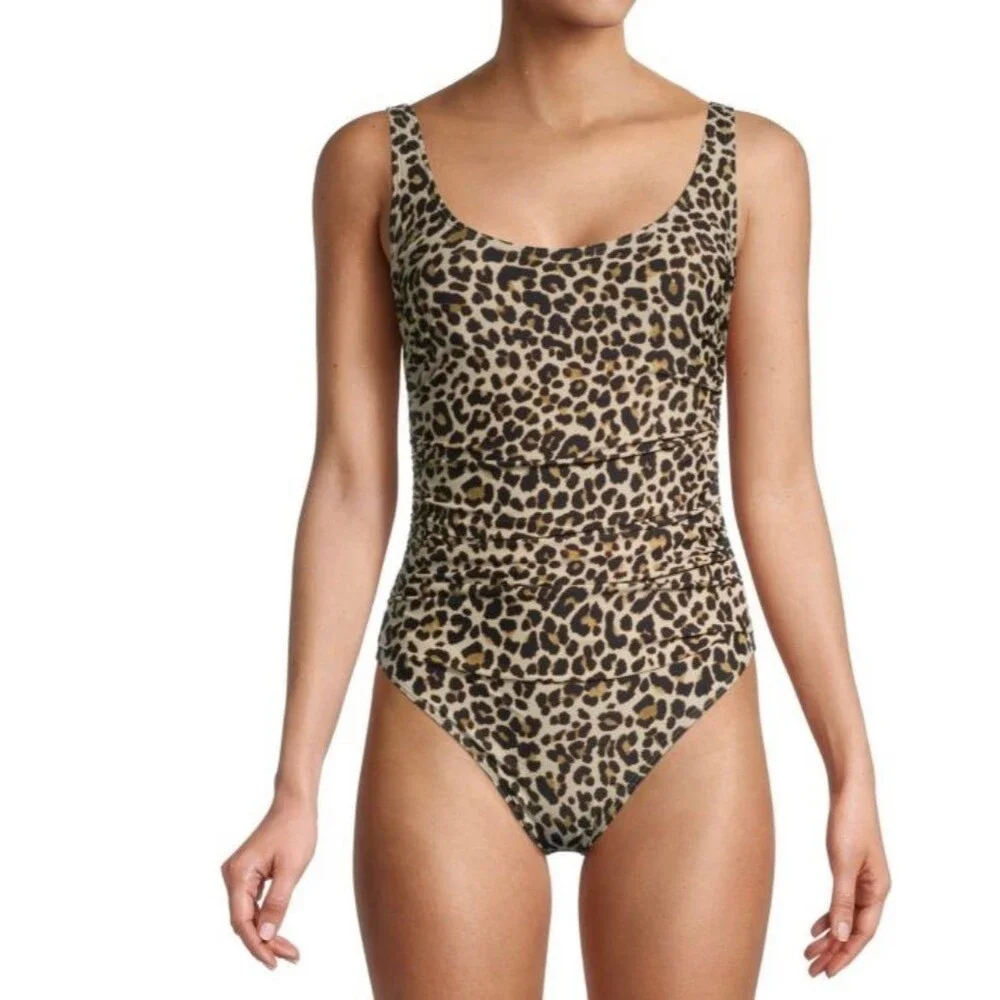 DKNY Women's Leopard-Print One Piece Swimsuit  Suntan Size 12  New with Tags - Picture 7 of 9